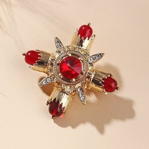 Vintage Cross Brooch for Men’s Crystal Rhinestone Pendent Matte Gold Jewelry